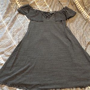 Black & White Striped Skater Dress, Off-The-Shoulder
